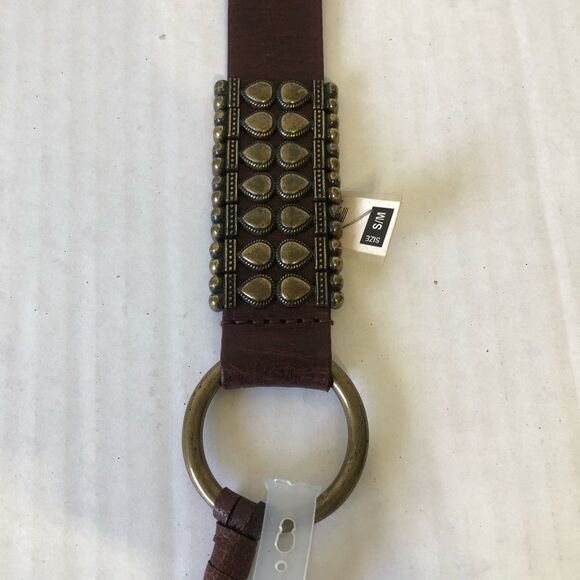 Brown Studded Fringe Tie Belt Size S Genuine Leather Trendy Western Boho Chic - Picture 5 of 7